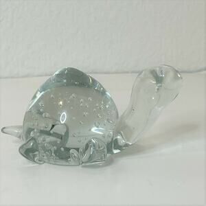 Vintage Clear Art Glass Turtle Figurine 1980s Controlled Bubbles Paperweight